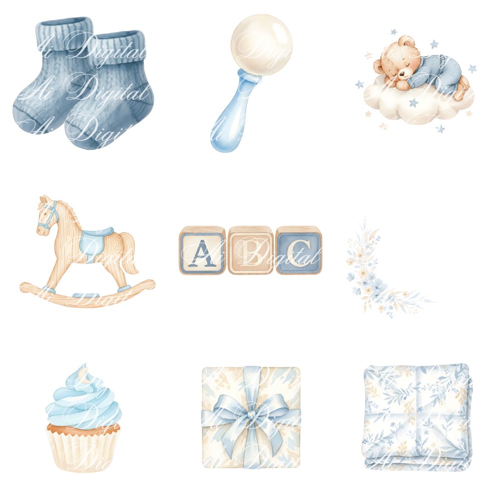 Blue Baby Bear Clipart Bundle 56 png + 20 seamless jpg patterns