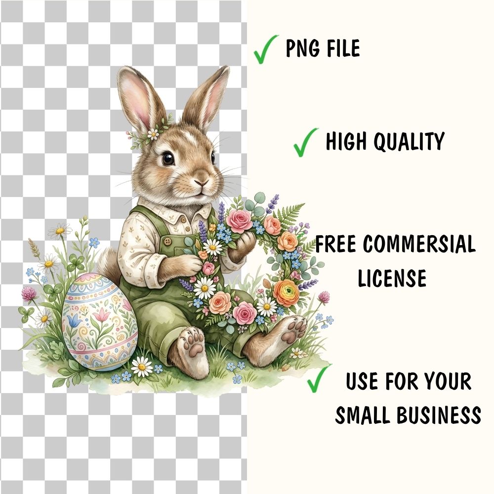 Easter Bunnies Watercolor Clipart Bundle (45 PNG)