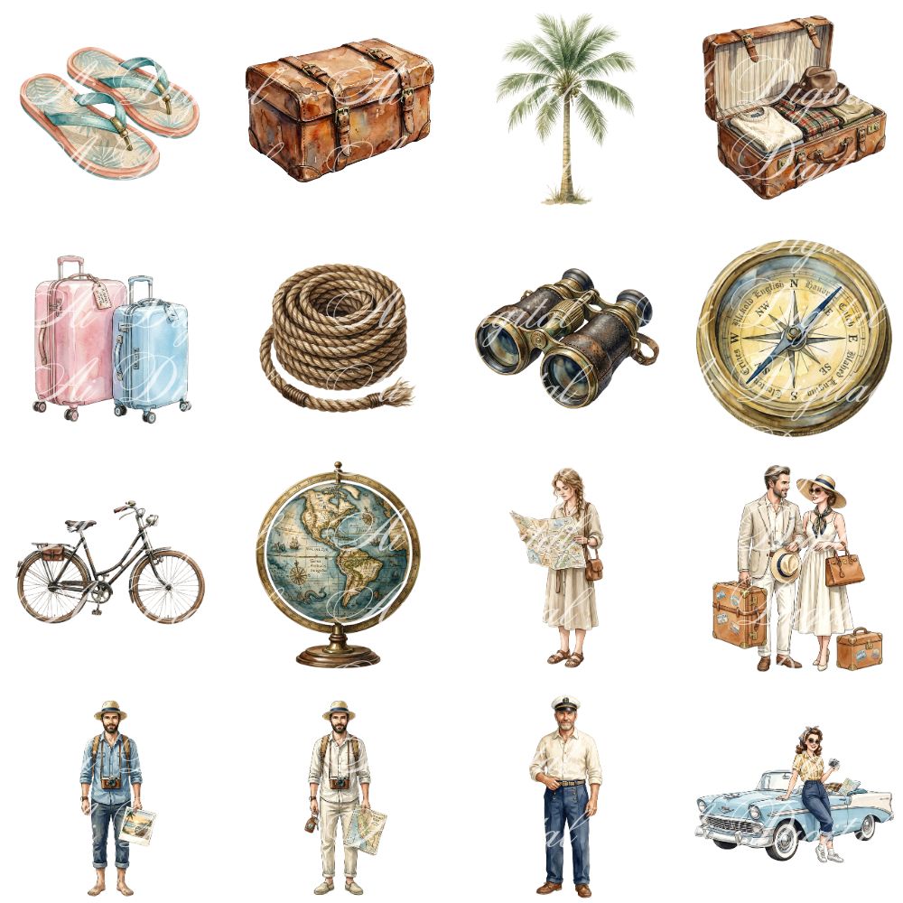 Travellers Clipart Bundle – 157 Vintage Travel PNG Files