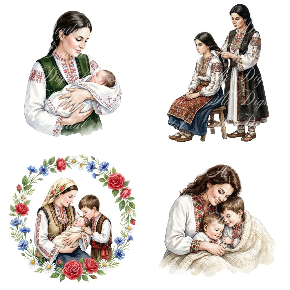 Bulgarian Mother & Kids Clipart Bundle