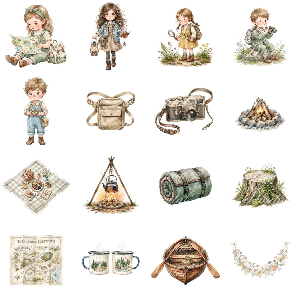 Little Explorers Clipart Bundle – 98 PNG Files & 12 Digital Papers