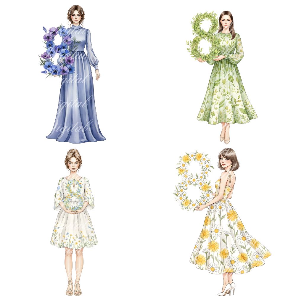 International Women’s Day Watercolor Clipart Bundle