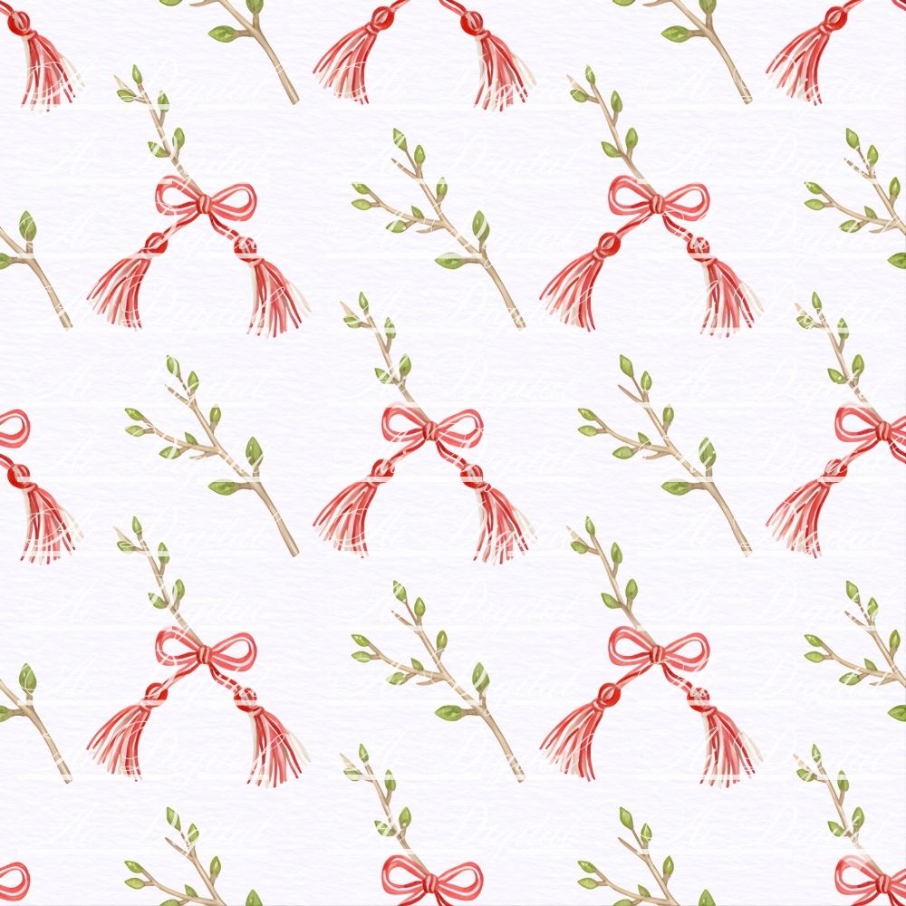 Spring & Martenitsa Watercolor Set – 20 Digital Papers + 20 PNG Clipart – Instant Download