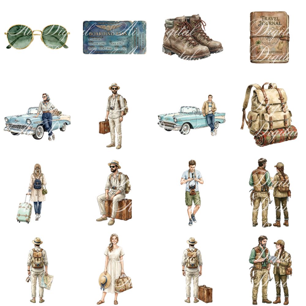 Travellers Clipart Bundle – 157 Vintage Travel PNG Files