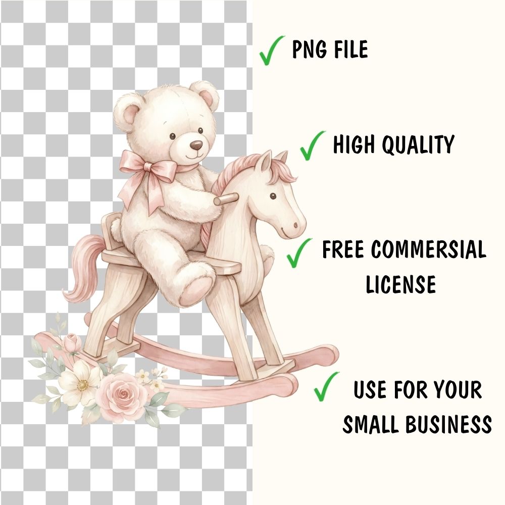 Pink Baby Teddy Bear Clipart Collection – PNG & Seamless Patterns (54 PNG + 20 JPG, 300 DPI)
