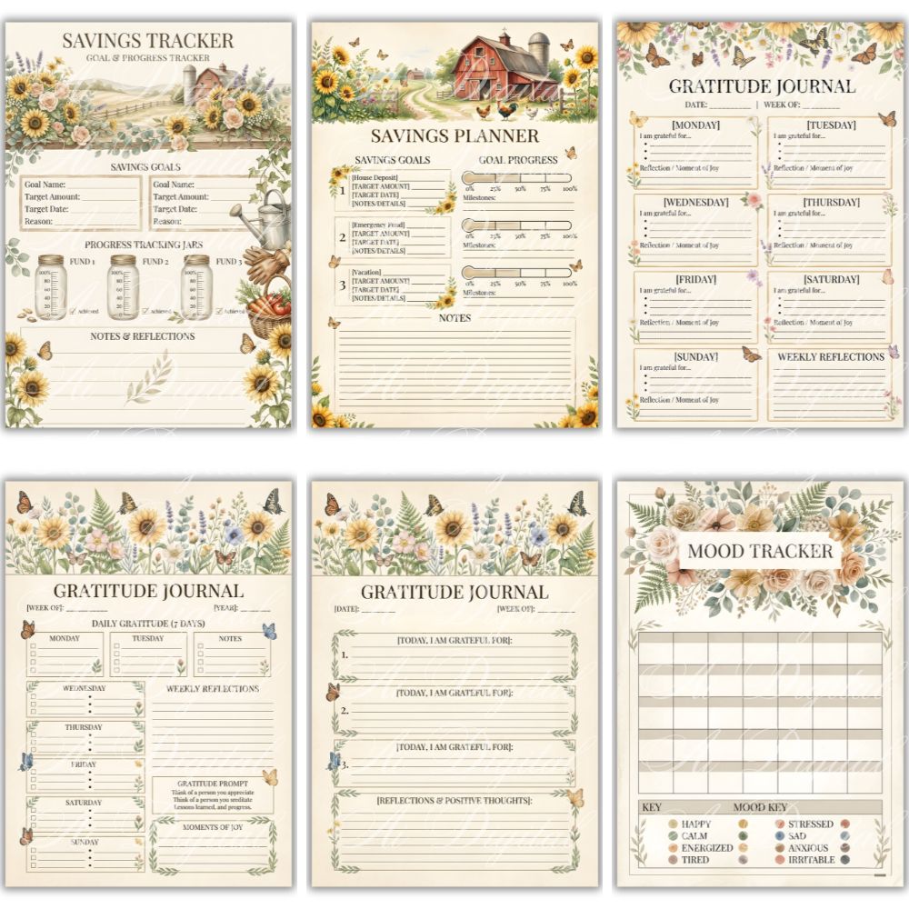 Farmhouse Planner Printable A5 – 50+ Pages, Weekly Daily Meal Garden Budget Planner PDF