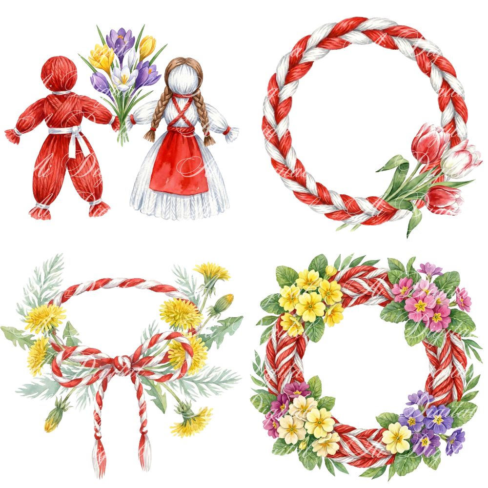 Bulgarian Martenitsa Watercolor Clipart Bundle