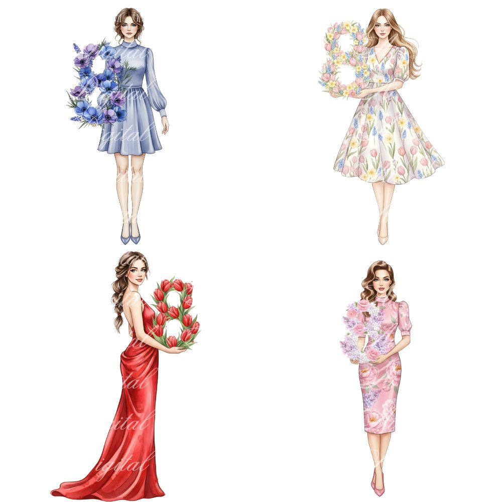 International Women’s Day Watercolor Clipart Bundle