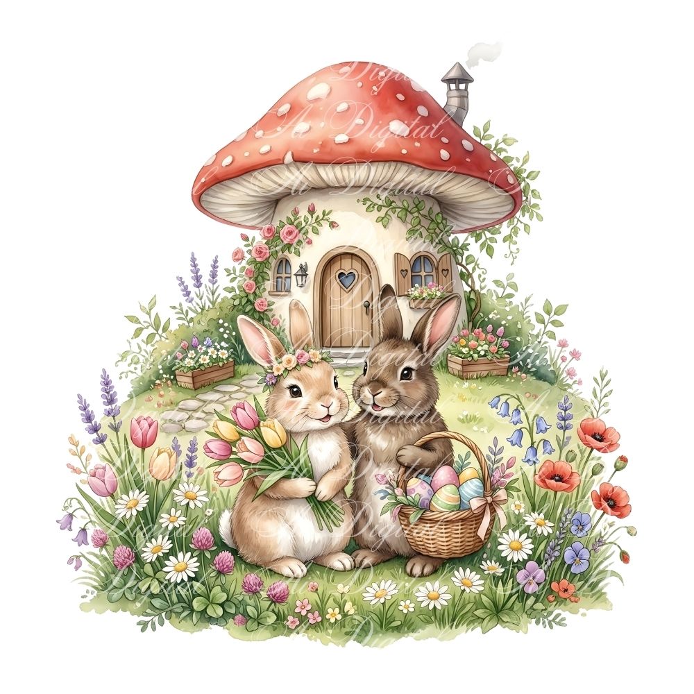 Easter Bunny Clipart Bundle – 20 PNG Watercolor Easter Illustrations