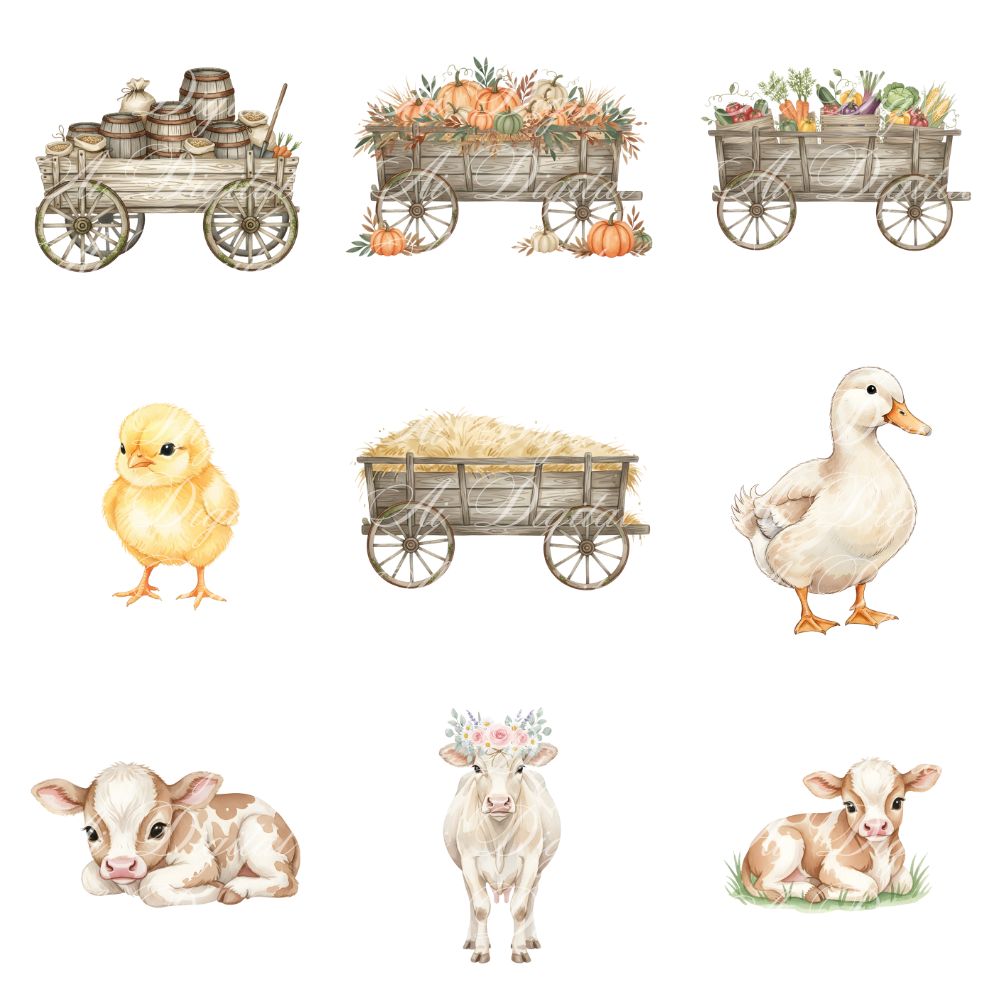 Farmhouse Clipart Bundle – 116 Watercolor PNG