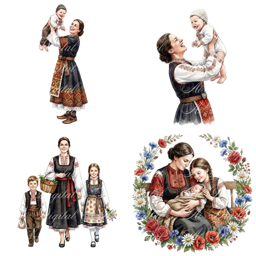 Bulgarian Mother & Kids Clipart Bundle