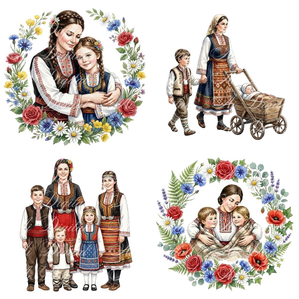 Bulgarian Mother & Kids Clipart Bundle