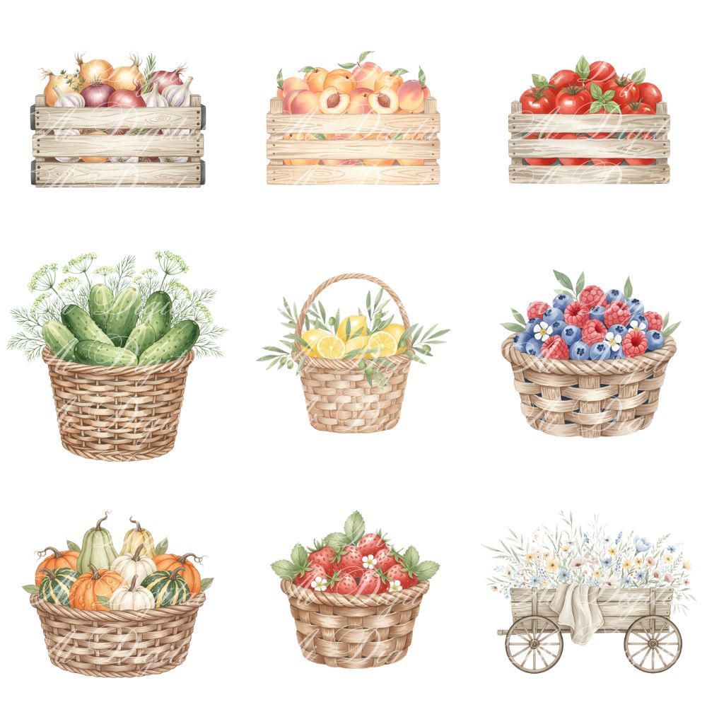 Farmhouse Clipart Bundle – 116 Watercolor PNG