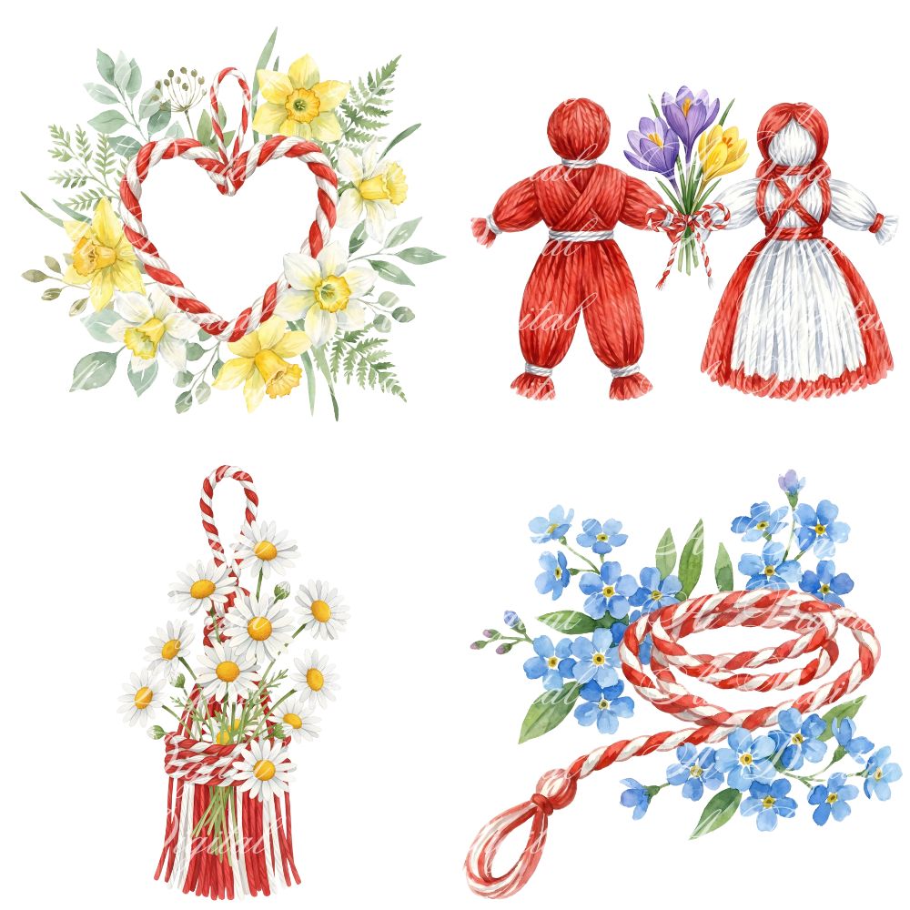 Bulgarian Martenitsa Watercolor Clipart Bundle