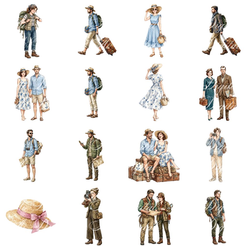 Travellers Clipart Bundle – 157 Vintage Travel PNG Files