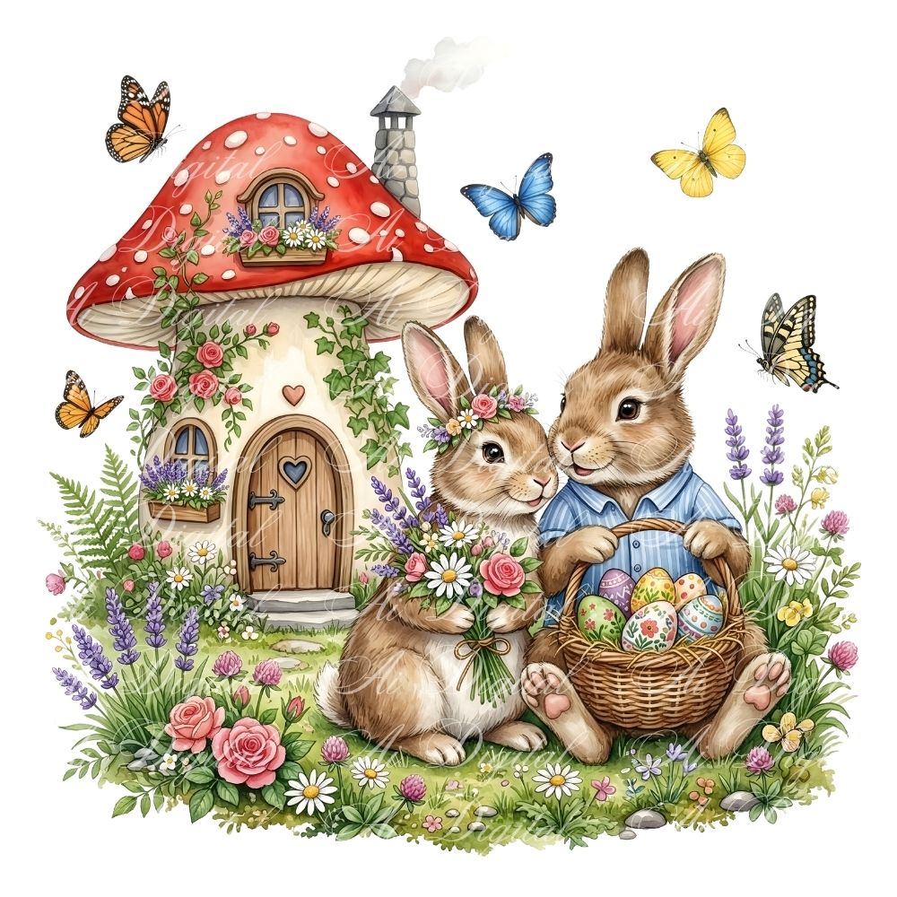 Easter Bunny Clipart Bundle – 20 PNG Watercolor Easter Illustrations