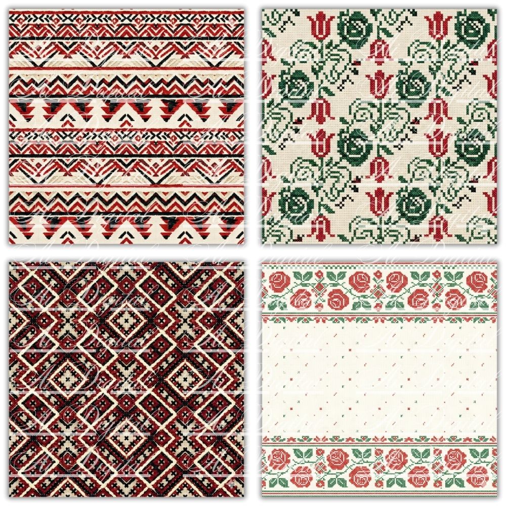Bulgarian Embroidery Patterns – 32 Digital Papers
