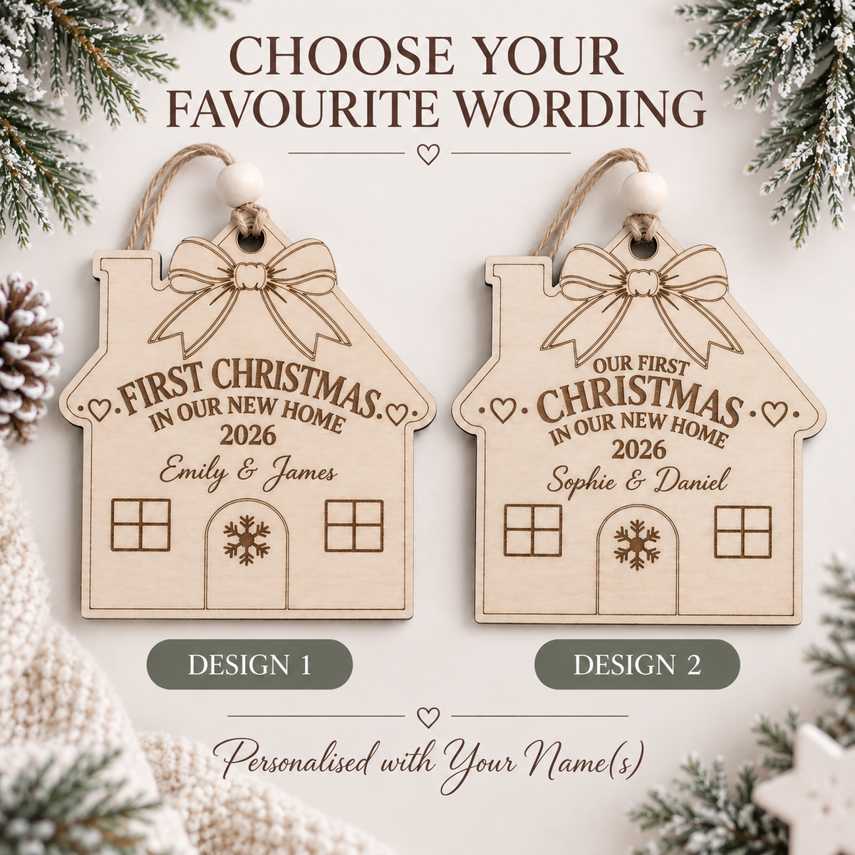 Personalized First Christmas In Our New Home Ornament, Custom Family Name Wooden House Bauble, New Home Gift, Housewarming Keepsake
