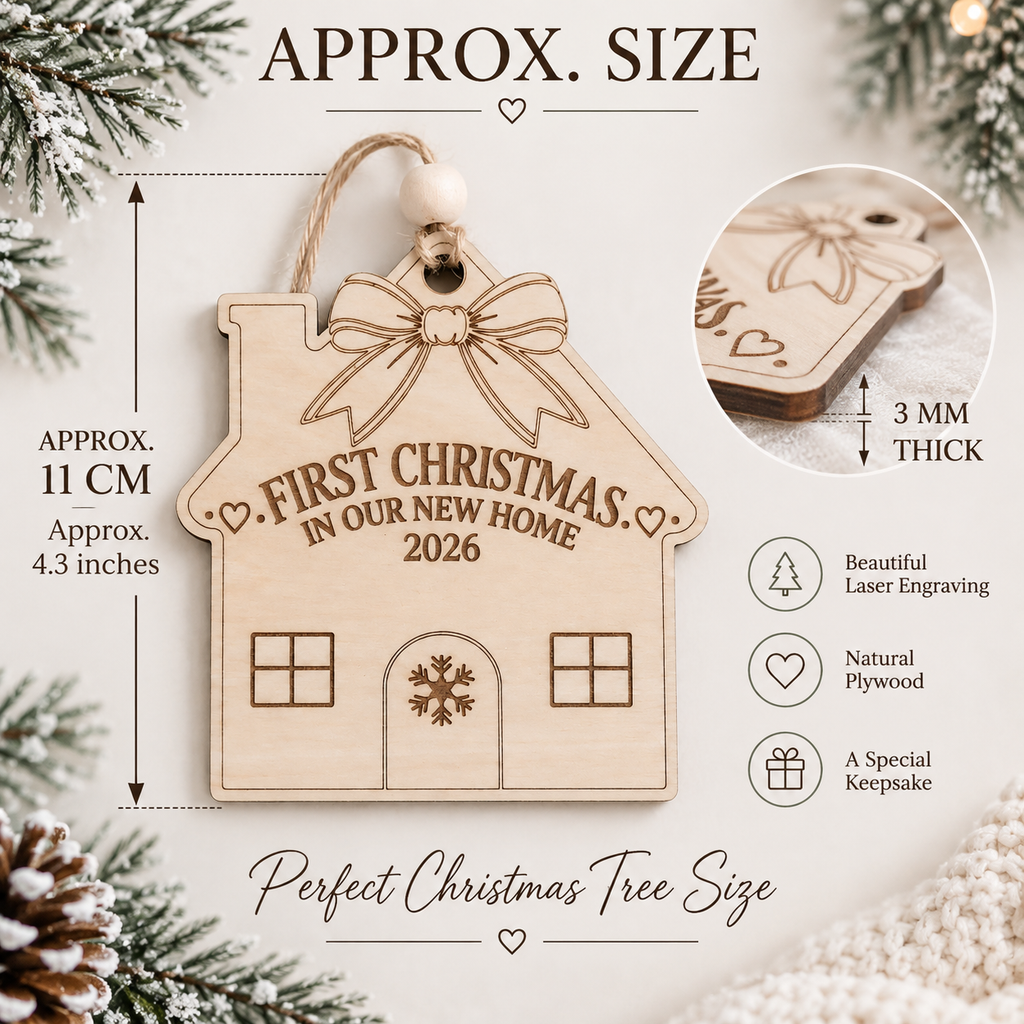 Personalized First Christmas In Our New Home Ornament, Custom Family Name Wooden House Bauble, New Home Gift, Housewarming Keepsake