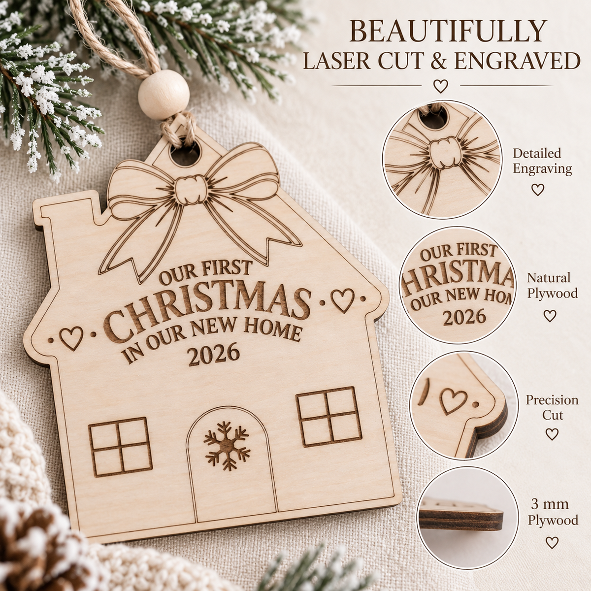 Personalized First Christmas In Our New Home Ornament, Custom Family Name Wooden House Bauble, New Home Gift, Housewarming Keepsake