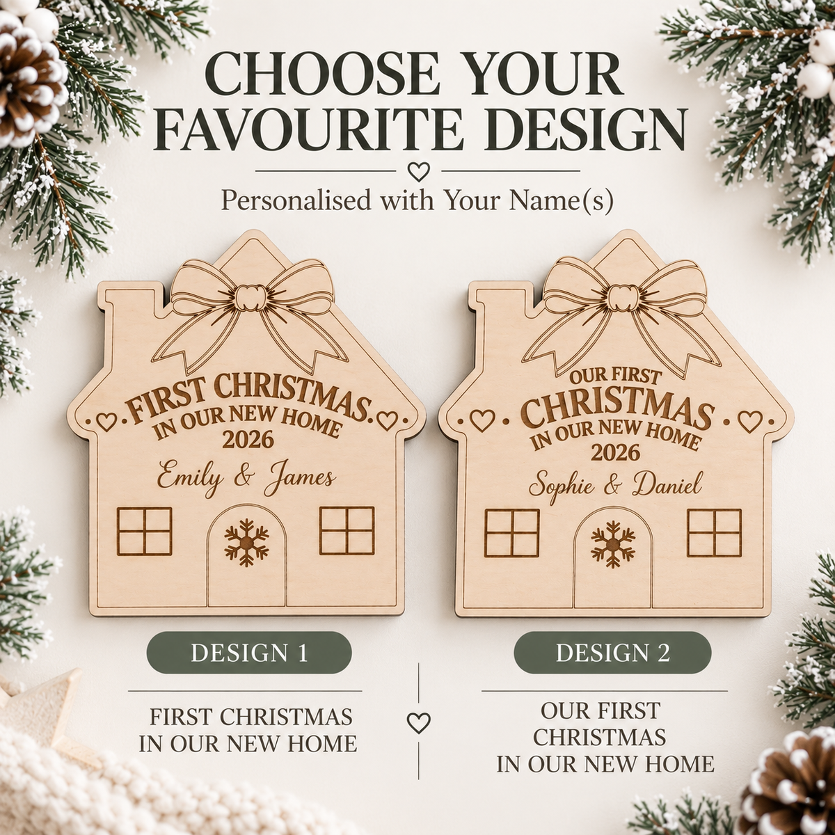 Personalized First Christmas In Our New Home Magnet, Custom Family Name Wooden House Fridge Magnet, New Home Gift, Housewarming Keepsake