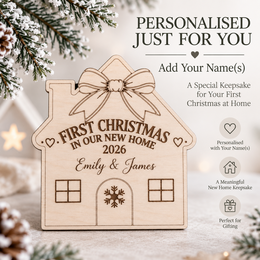 Personalized First Christmas In Our New Home Magnet, Custom Family Name Wooden House Fridge Magnet, New Home Gift, Housewarming Keepsake
