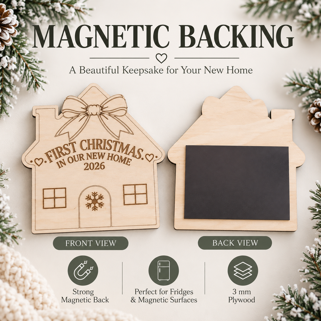 Personalized First Christmas In Our New Home Magnet, Custom Family Name Wooden House Fridge Magnet, New Home Gift, Housewarming Keepsake