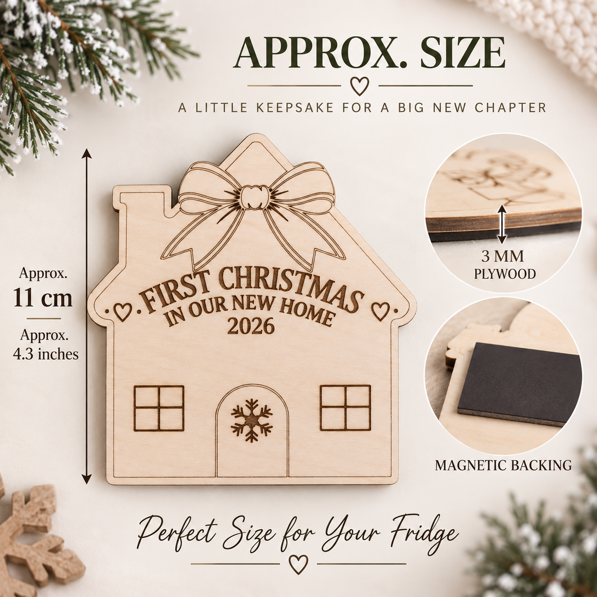 Personalized First Christmas In Our New Home Magnet, Custom Family Name Wooden House Fridge Magnet, New Home Gift, Housewarming Keepsake