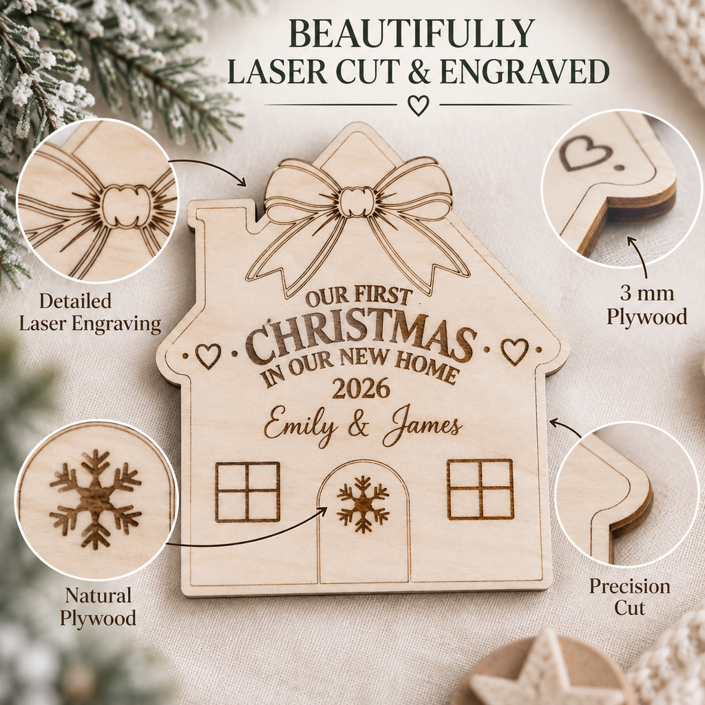 Personalized First Christmas In Our New Home Magnet, Custom Family Name Wooden House Fridge Magnet, New Home Gift, Housewarming Keepsake