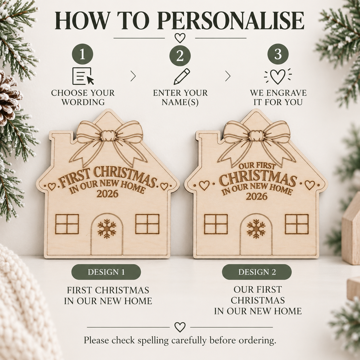 Personalized First Christmas In Our New Home Magnet, Custom Family Name Wooden House Fridge Magnet, New Home Gift, Housewarming Keepsake