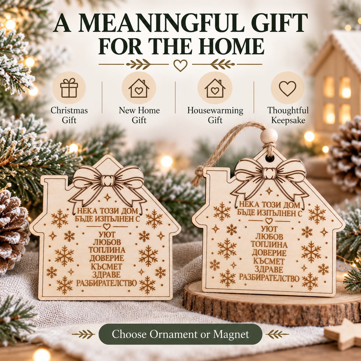Engraved wooden house blessing ornament and magnet, a meaningful Christmas, new home or housewarming gift and keepsake