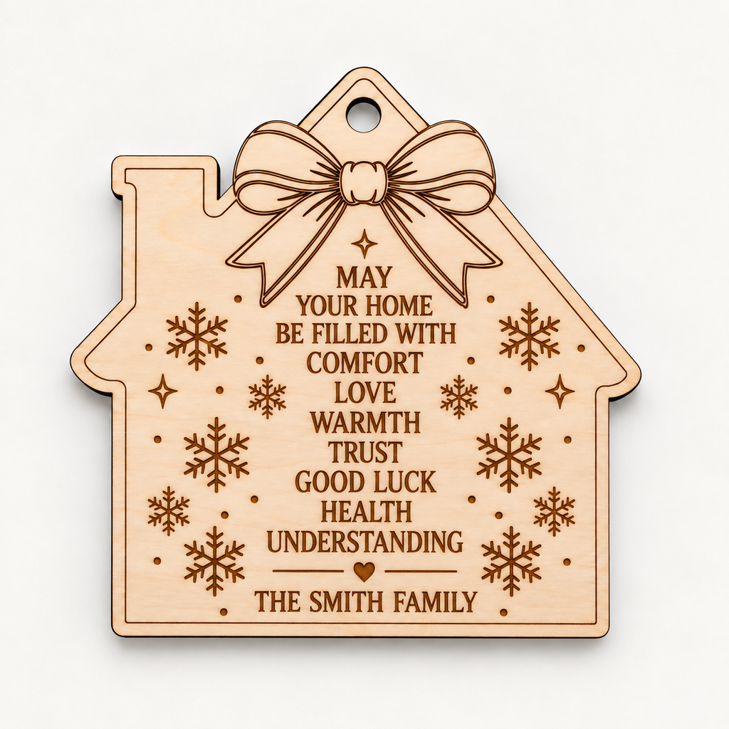 Personalised English design Christmas ornament engraved May your home be filled with love, with family name The Smith Family