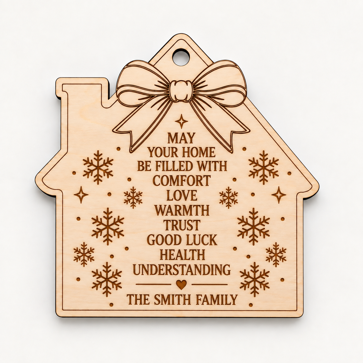 Personalised English design Christmas ornament engraved May your home be filled with love, with family name The Smith Family