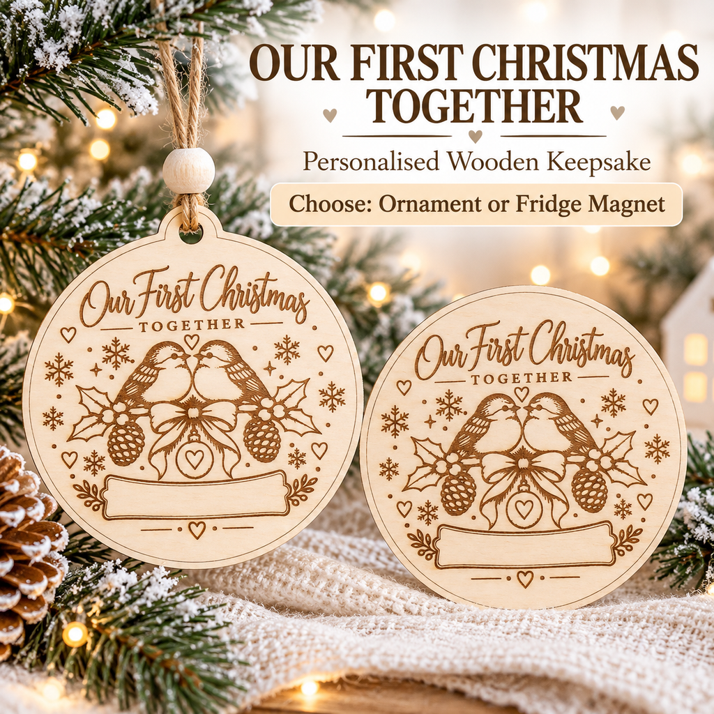 Personalized Our First Christmas Together Ornament or Fridge Magnet, Custom Couple Names Wooden Keepsake, Laser Engraved Christmas Gift