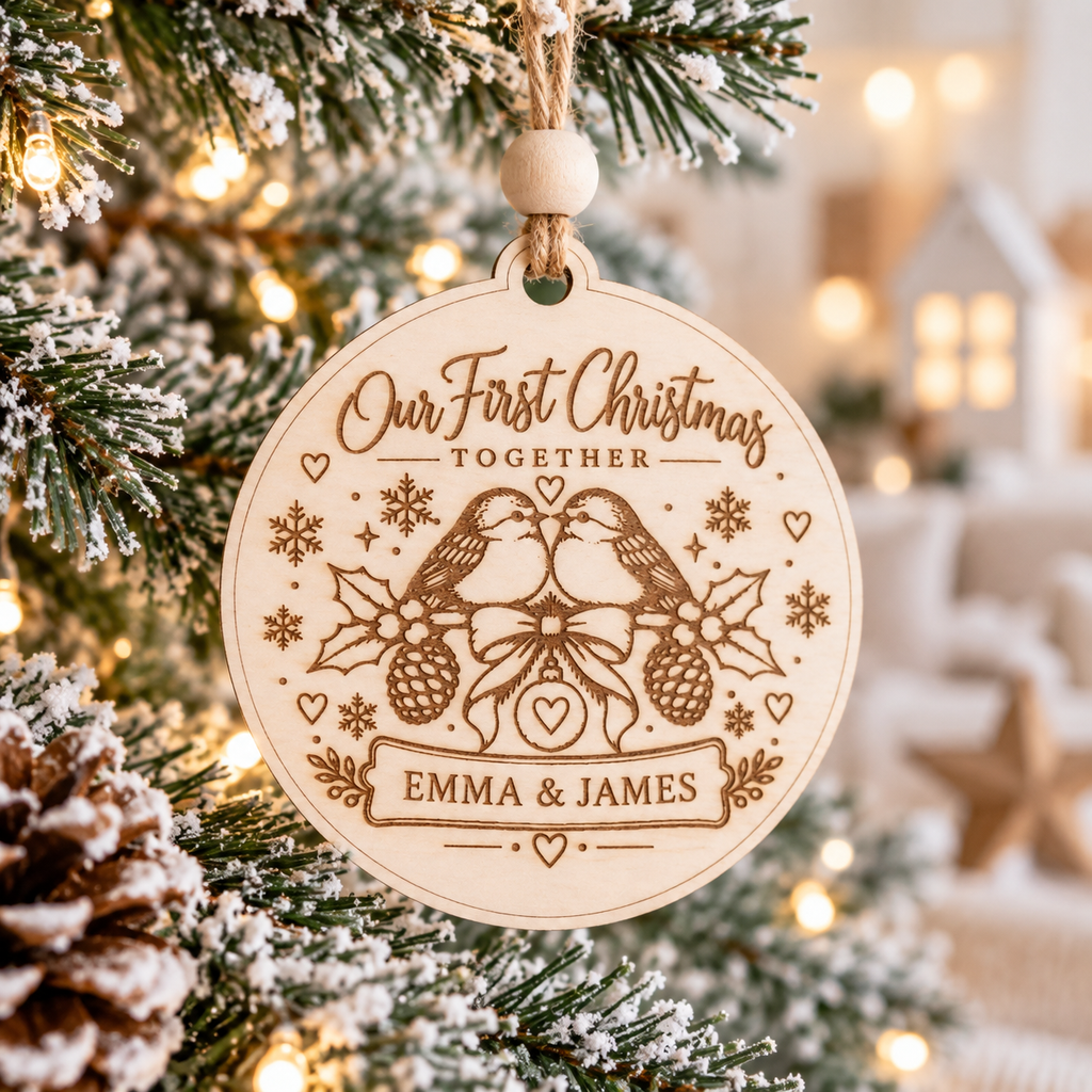 Personalized Our First Christmas Together Ornament or Fridge Magnet, Custom Couple Names Wooden Keepsake, Laser Engraved Christmas Gift