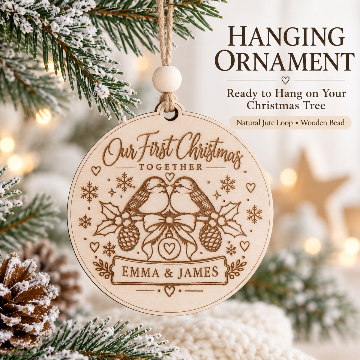 Personalized Our First Christmas Together Ornament or Fridge Magnet, Custom Couple Names Wooden Keepsake, Laser Engraved Christmas Gift