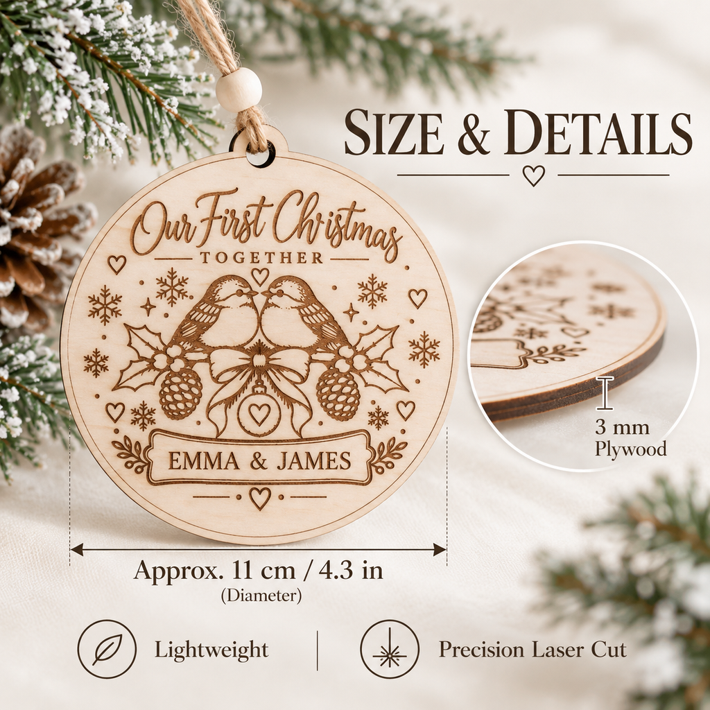 Personalized Our First Christmas Together Ornament or Fridge Magnet, Custom Couple Names Wooden Keepsake, Laser Engraved Christmas Gift