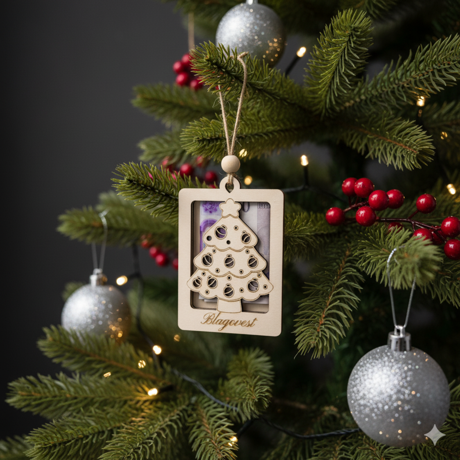 Handmade wooden ornament for cash or vouchers