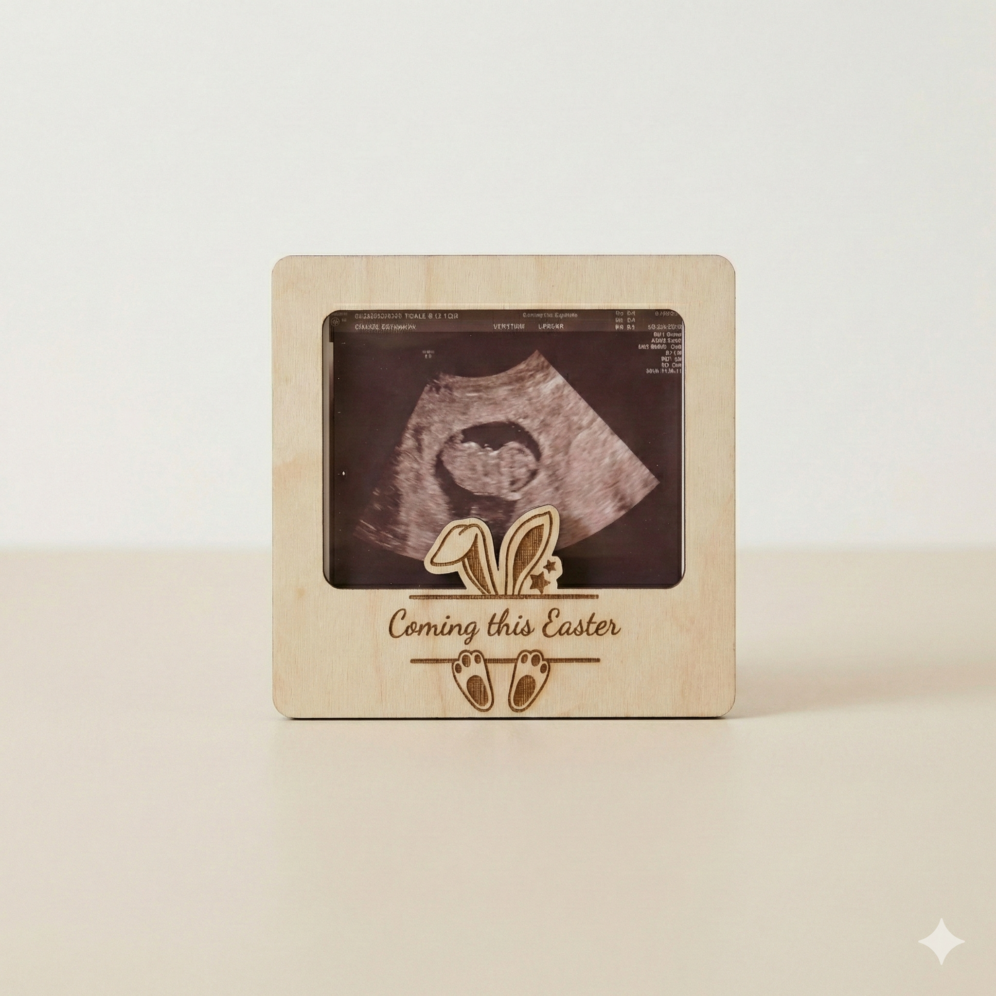 Easter Pregnancy Announcement Ultrasound Frame – Wooden Magnet or Stand, “Coming this Easter”