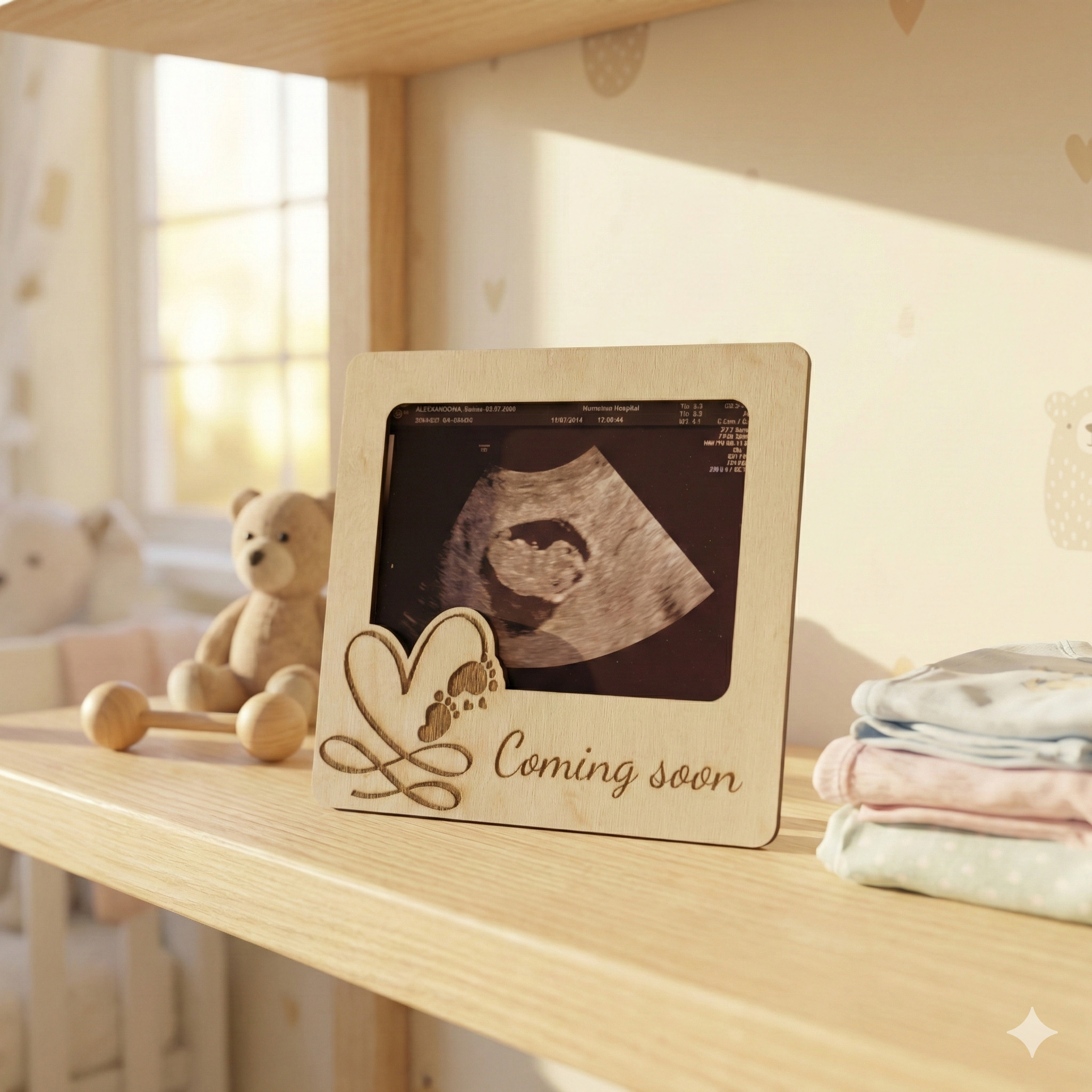 Wooden Ultrasound Photo Frame Magnet