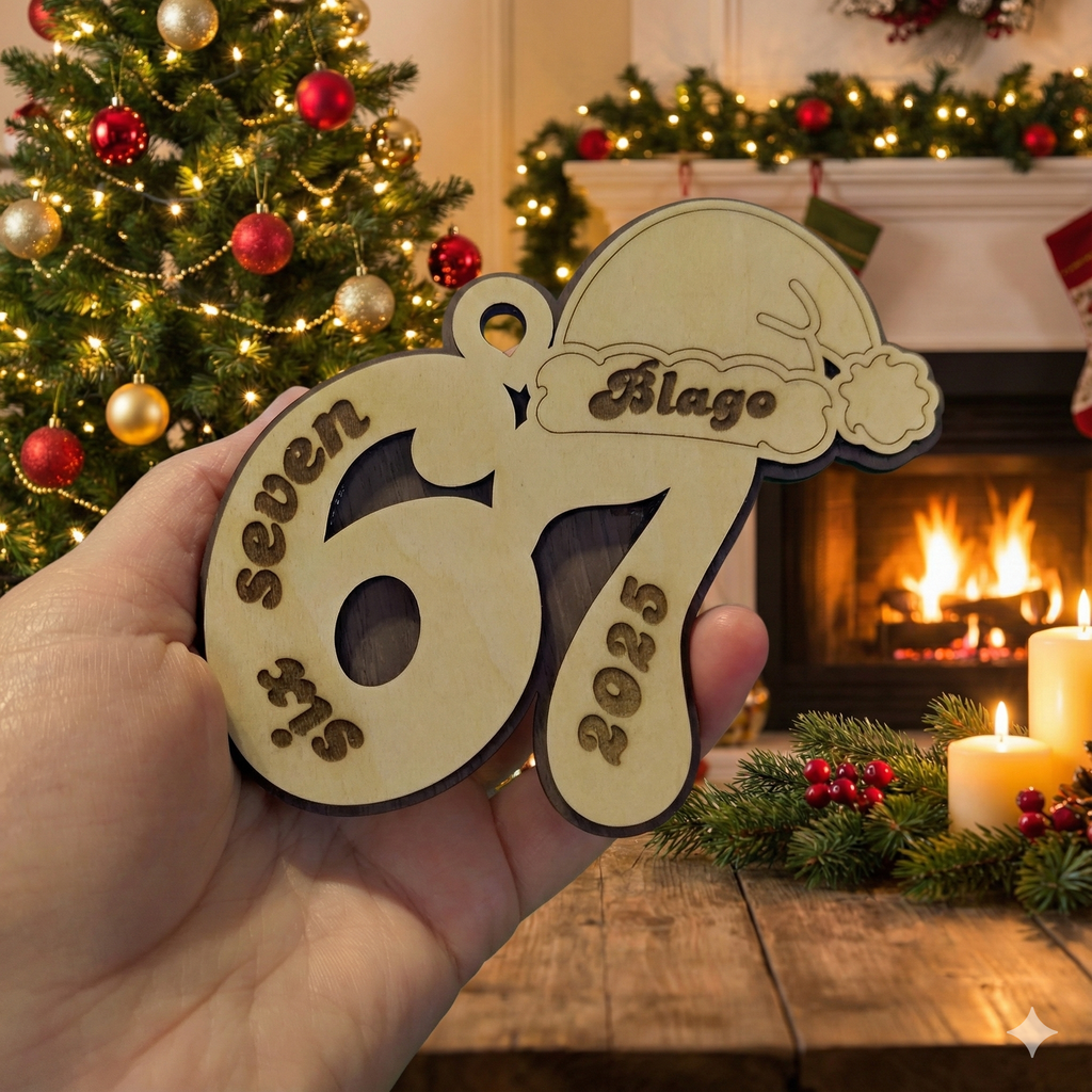Personalised “67” Wooden Christmas Ornament 2025 – Name & Year, TikTok Trend Gift