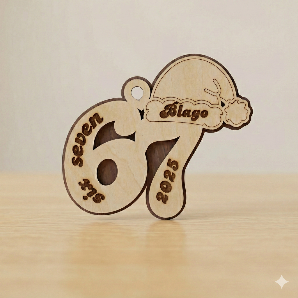 Personalised “67” Wooden Christmas Ornament 2025 – Name & Year, TikTok Trend Gift