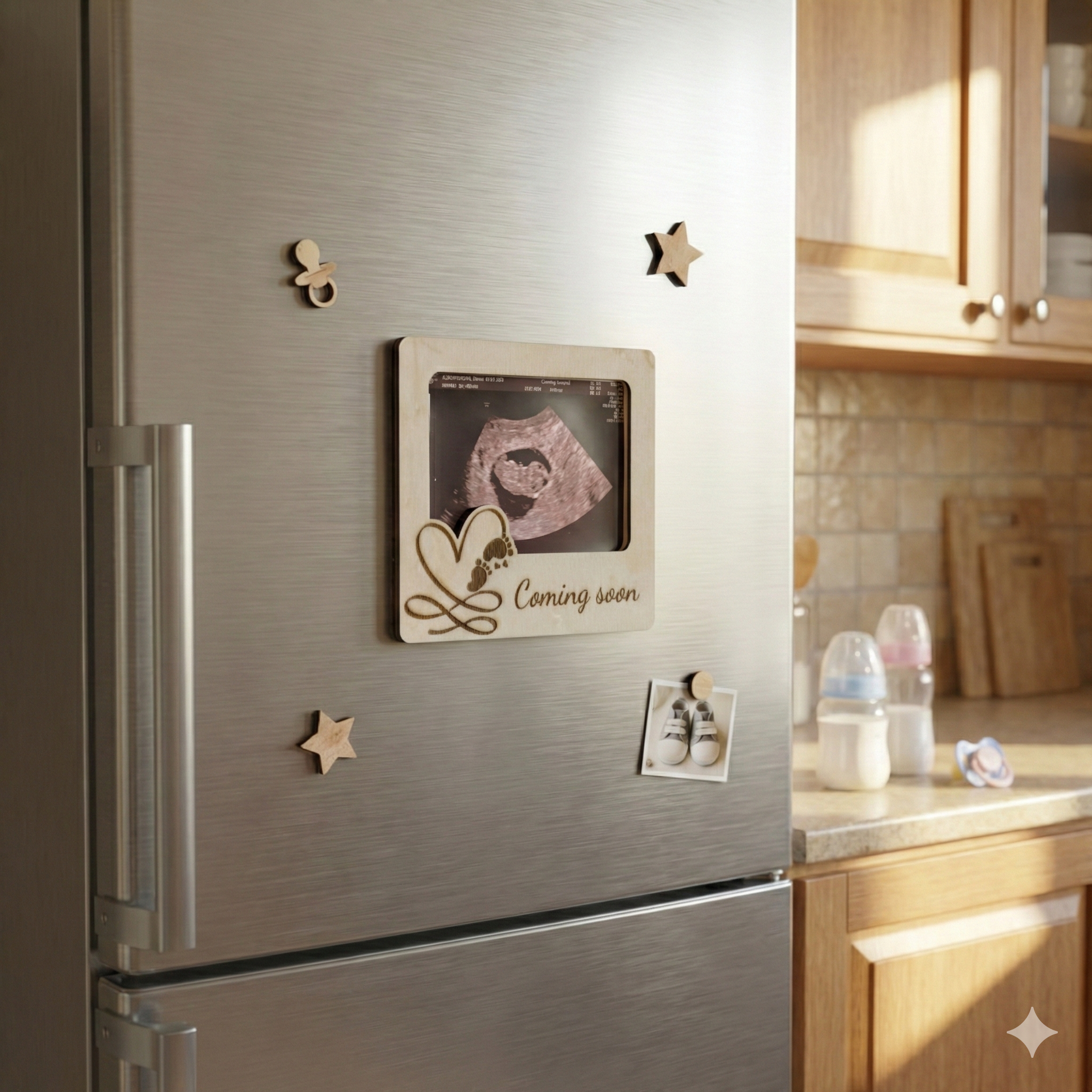 Wooden Ultrasound Photo Frame Magnet