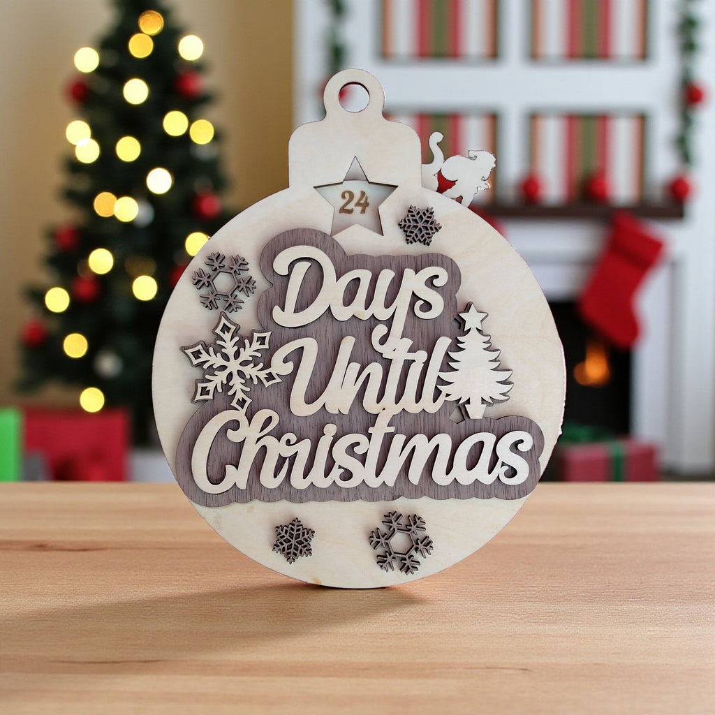 Wooden Christmas Countdown Ornament – Rustic Holiday Advent Calendar Decoration, Laser Cut Wooden Xmas Ornament for Families and Kids