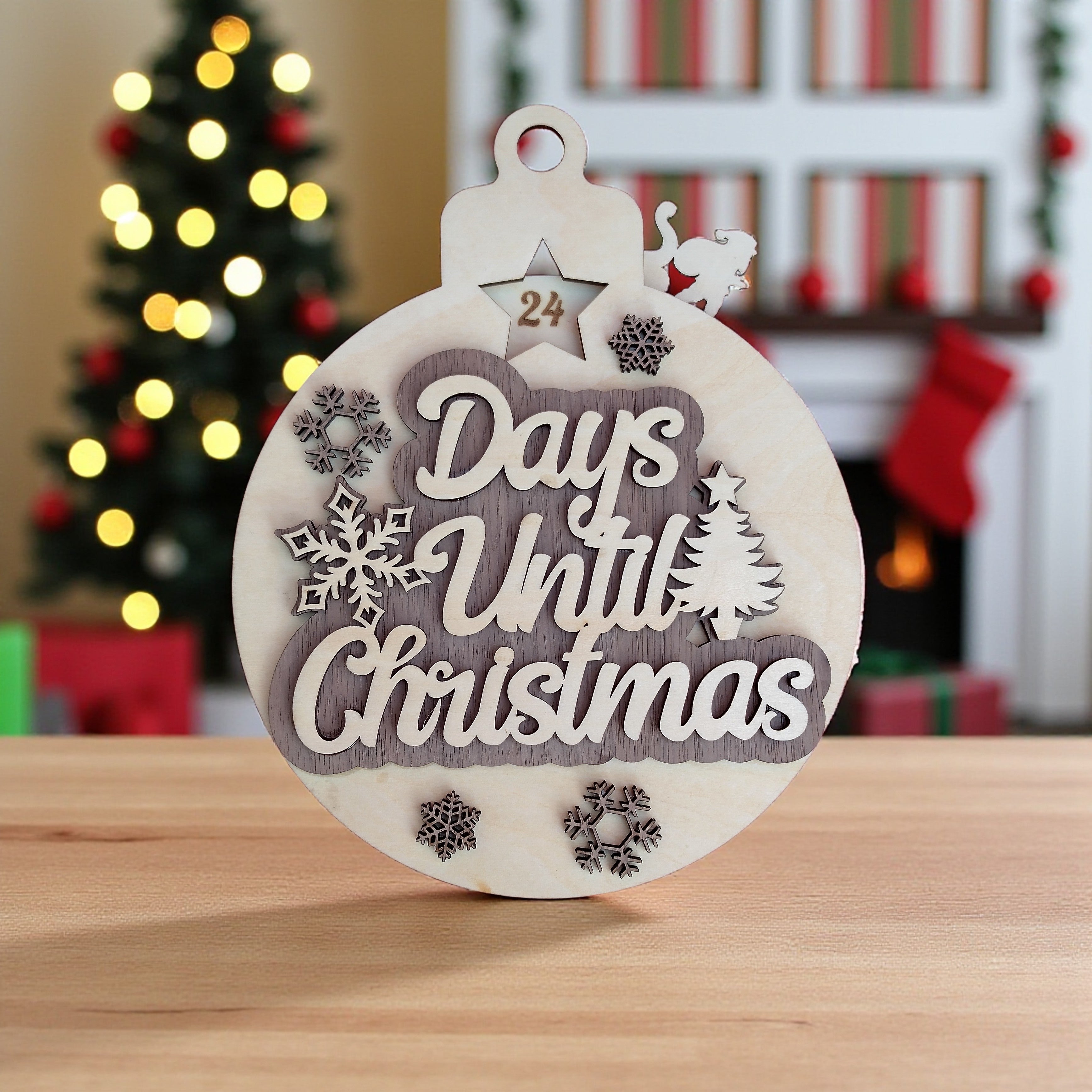 Wooden Christmas Countdown Ornament – Rustic Holiday Advent Calendar Decoration, Laser Cut Wooden Xmas Ornament for Families and Kids