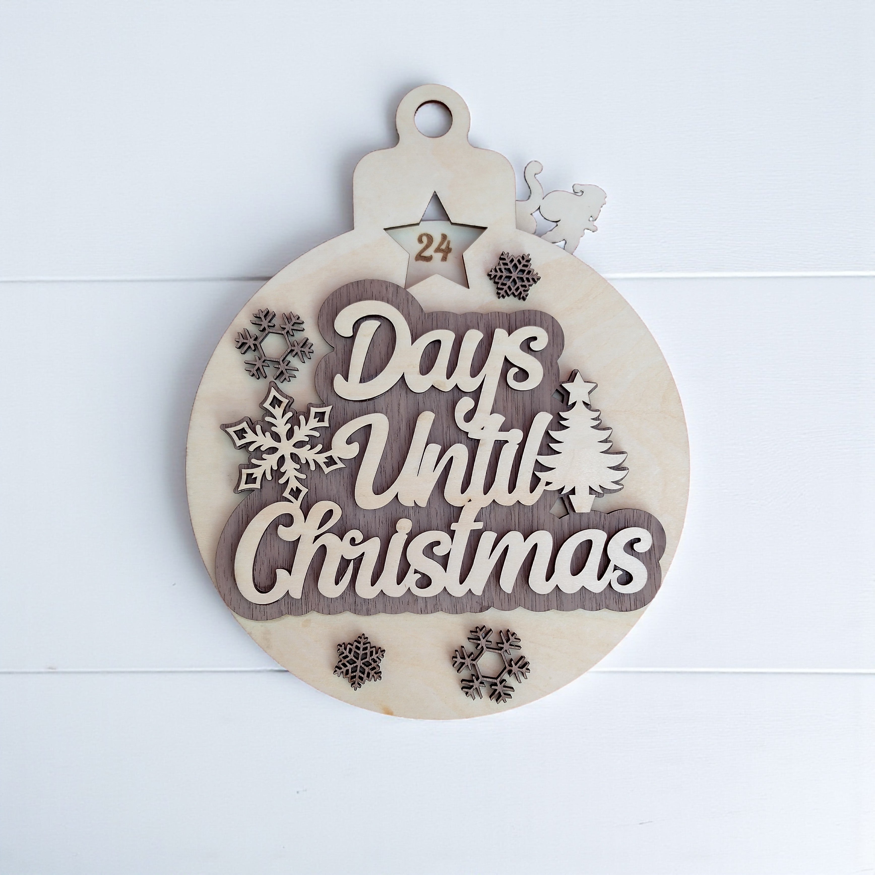 Wooden Christmas Countdown Ornament – Rustic Holiday Advent Calendar Decoration, Laser Cut Wooden Xmas Ornament for Families and Kids