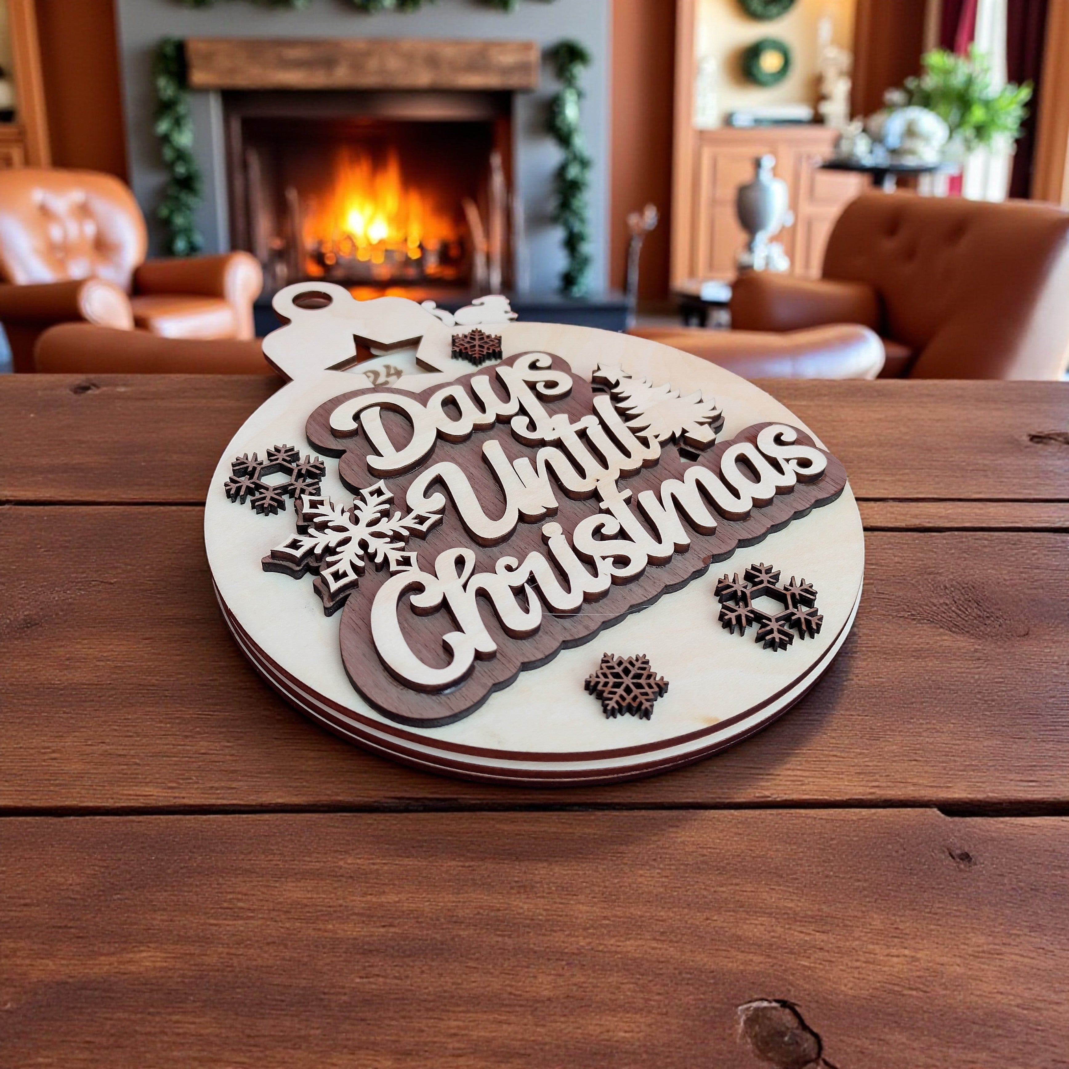 Wooden Christmas Countdown Ornament – Rustic Holiday Advent Calendar Decoration, Laser Cut Wooden Xmas Ornament for Families and Kids