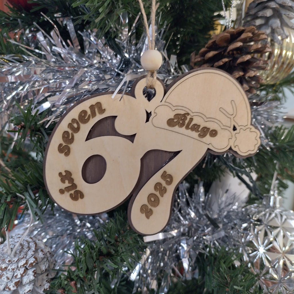 Personalised “67” Wooden Christmas Ornament 2025 – Name & Year, TikTok Trend Gift