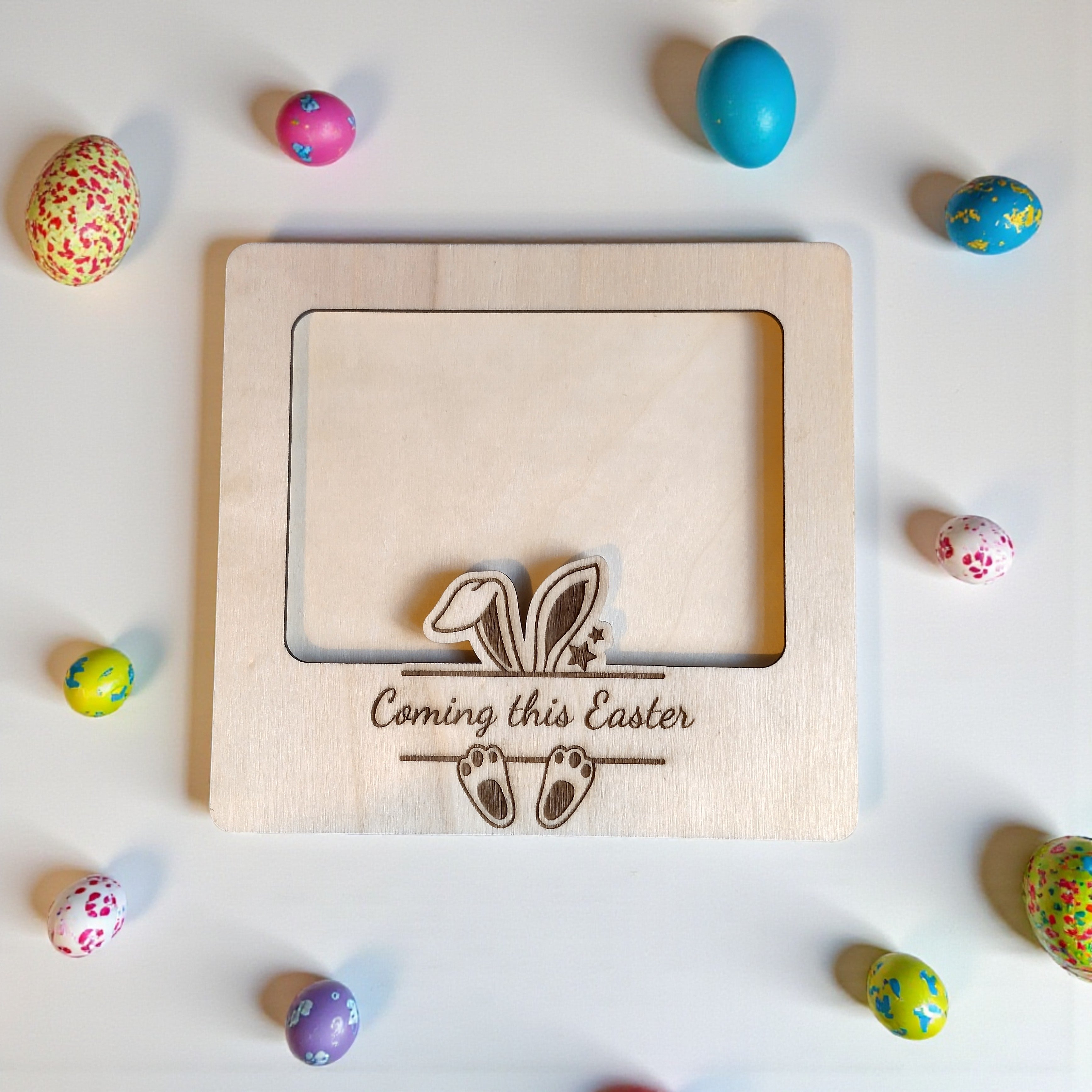 Easter Pregnancy Announcement Ultrasound Frame – Wooden Magnet or Stand, “Coming this Easter”