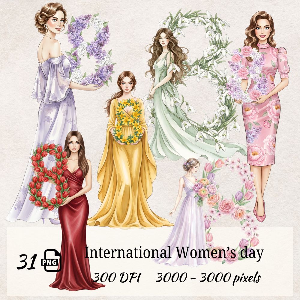 International Women’s Day Watercolor Clipart Bundle